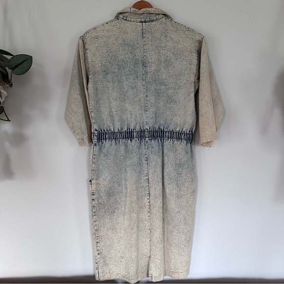 Vintage 80’s IDEAS Stone Acid Washed Denim Snap Front Midi Dress Size Medium - Picture 4 of 9
